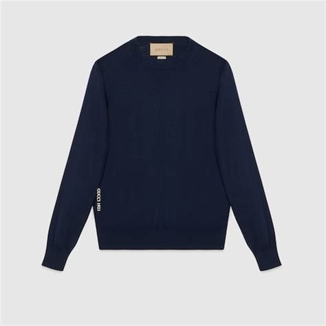 maglione gucci ricamo|Maglione in lana con ricamo Gucci in blu scuro .